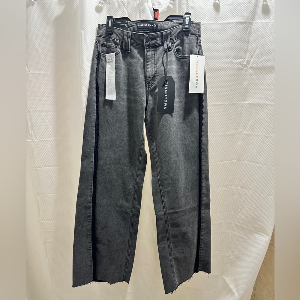 Women's Black and Lace Detail Baggy Jeans - Picture 3 of 3